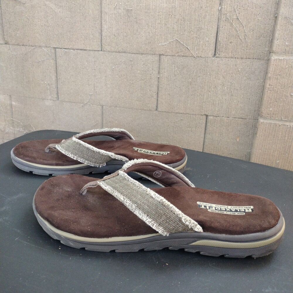 Skechers Relaxed Fit 360 Bosnia Sandals Flip Flop Brown Men 13 Memory Foam